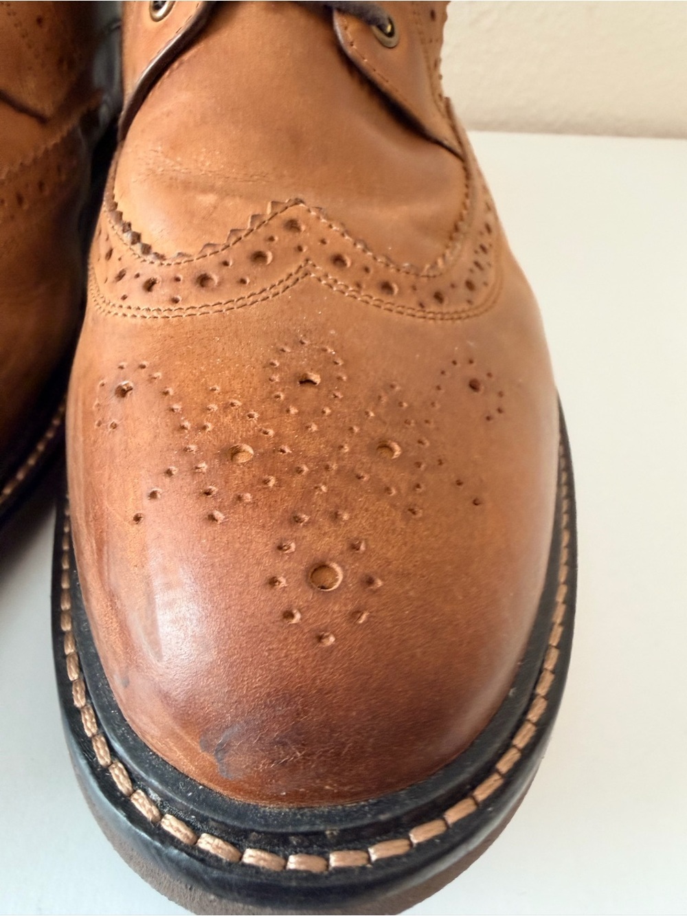 Nunn Bush Odell II Men’s 11 Tan Crazy Horse Leather Wingtip Boots - Picture 6 of 12